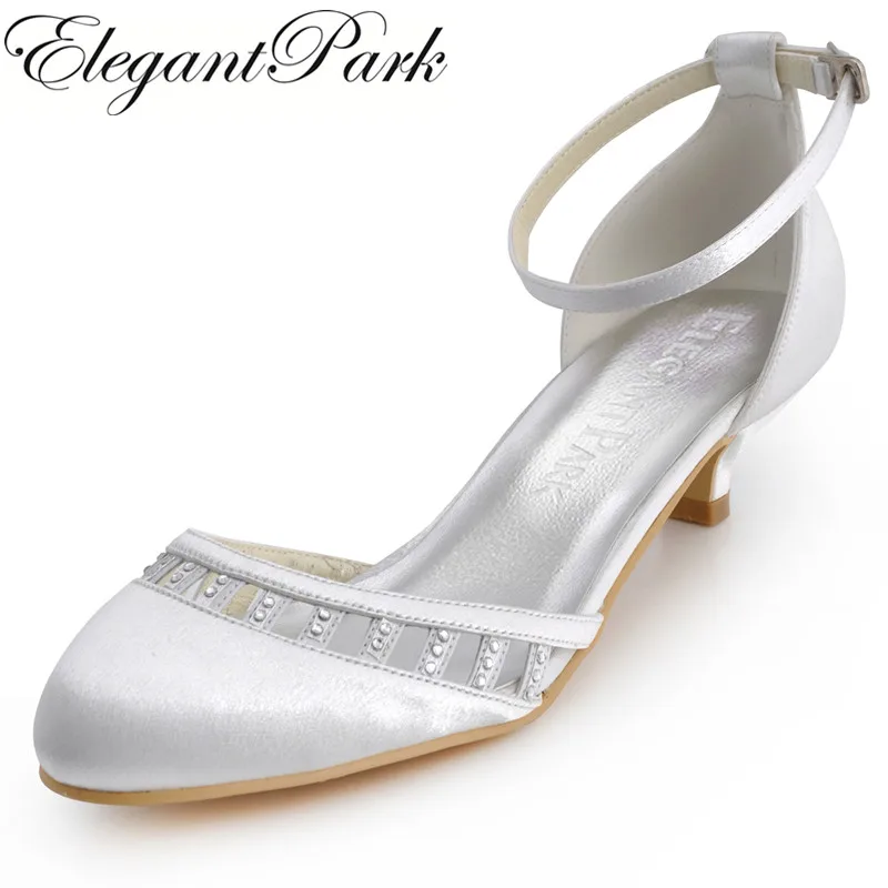 Женская обувь Цвет белый слоновой кости EL-001 на низком каблуке с закрытым носком и