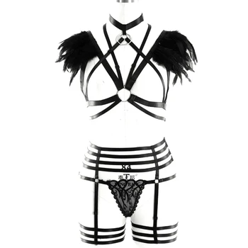 1 Set Shoulder Wings Feather Epaulette Harness Bra Soft Lace Top halter Cage Bra Pantie Garter Belts bottom Leg Lingerie Harness
1 Set Shoulder Wings Feather Epaulette Harness Bra Soft Lace Top halter Cage Bra Pantie Garter Belts bottom Leg Lingerie Harness
