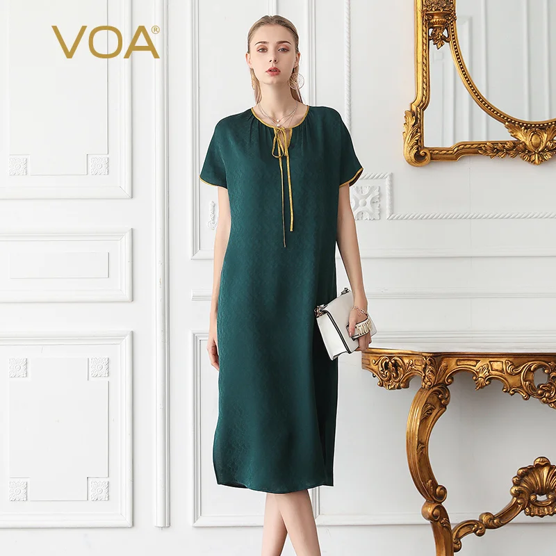 VOA Silk Jacquard Peacock Green Loose Large Size Robe Dress Casual Women Clothes Ribbons O Neck Summer Straight Dresses A823
VOA Silk Jacquard Peacock Green Loose Large Size Robe Dress Casual Women Clothes Ribbons O Neck Summer Straight Dresses A823