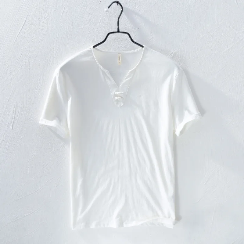 Men's v-neck short sleeve t-shirt with botton white black gray summer casual t-shirts men cotton linen tees for men breathable
Men's v-neck short sleeve t-shirt with botton white black gray summer casual t-shirts men cotton linen tees for men breathable
