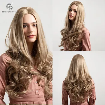 

Blonde Unicorn Synthetic Wig 26 Inch Long Wavy Hair Light Brown Color Wig For Black/White Women Glueless Cosplay Hair Wig