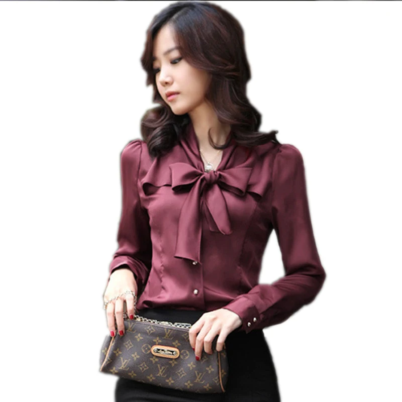 Блузка женская с длинным рукавом и бантом офисная большого размера|top blouse shirt|top