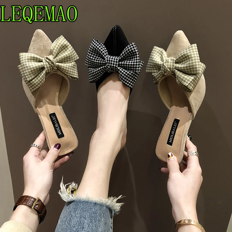Spring Flock Mules Slippers Women Pumps Pointed Toe Thin Heels Butterfly Loafers Flip Flops Casual Shoes Woman Black 7cm
Spring Flock Mules Slippers Women Pumps Pointed Toe Thin Heels Butterfly Loafers Flip Flops Casual Shoes Woman Black 7cm
