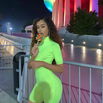 New Design Solid High Neck Short Sleeves Slim Fluorescent Color Women Bodycon Playsuits
New Design Solid High Neck Short Sleeves Slim Fluorescent Color Women Bodycon Playsuits