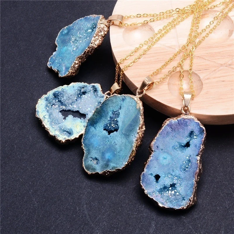 New Fashion Geometric Natural Irregular Rock Druzy Stone Pendant Necklaces Vintage Crystal Geode Slice Necklace Gift
New Fashion Geometric Natural Irregular Rock Druzy Stone Pendant Necklaces Vintage Crystal Geode Slice Necklace Gift