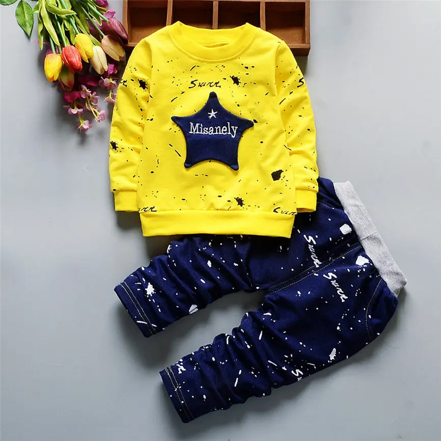 Baby Boy Sport Tracksuit Suits Spring 2018 Newborn Infant Boys Star Print Tops+Pants Outfits Clothes Set Dropshipping BTTF |