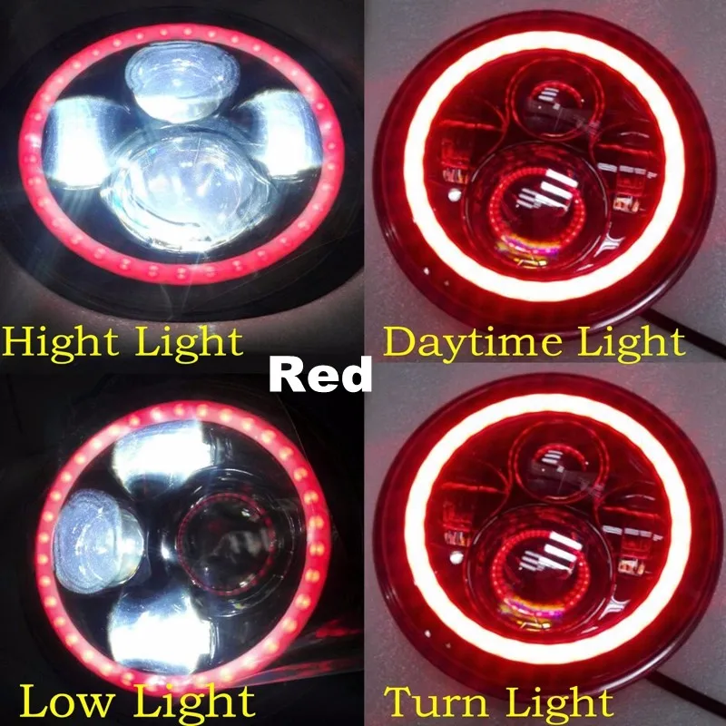 7 inch DRL Angel Eyes 60W LED Headlight+4 inch 30W Halo Fog Light For Jeep Wrangler RED
