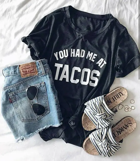 YOU HAD ME AT TACOS t shirt camiseta feminina tumblr fashion women top aesthetic graphic hipster befree groot tee high quality
YOU HAD ME AT TACOS t shirt camiseta feminina tumblr fashion women top aesthetic graphic hipster befree groot tee high quality