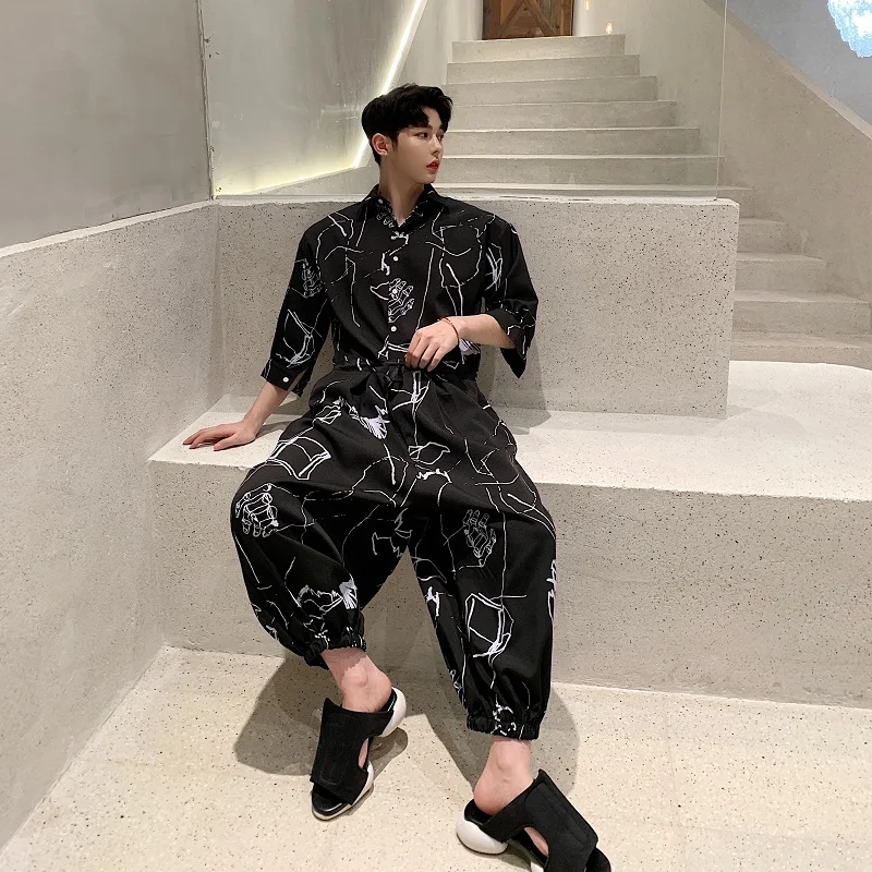 Men Summer Short Sleeve Loose Casual Shirt Jumpsuits Cross Pants Male Streetwear Hip Hop Fashion Overalls Harem Trousers
Men Summer Short Sleeve Loose Casual Shirt Jumpsuits Cross Pants Male Streetwear Hip Hop Fashion Overalls Harem Trousers