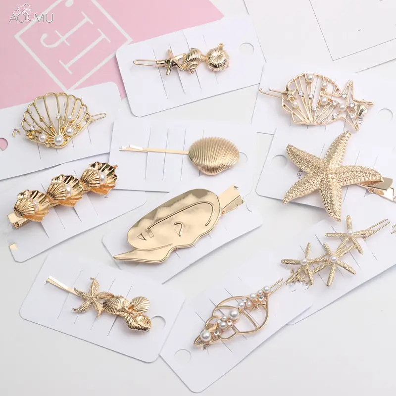 AOMU Korea Chic Hair Accessories Metal Gold Color Beach Shell Starfish Simulated Pearl Hair Clips for Women Hair Pins Hairdressi
AOMU Korea Chic Hair Accessories Metal Gold Color Beach Shell Starfish Simulated Pearl Hair Clips for Women Hair Pins Hairdressi