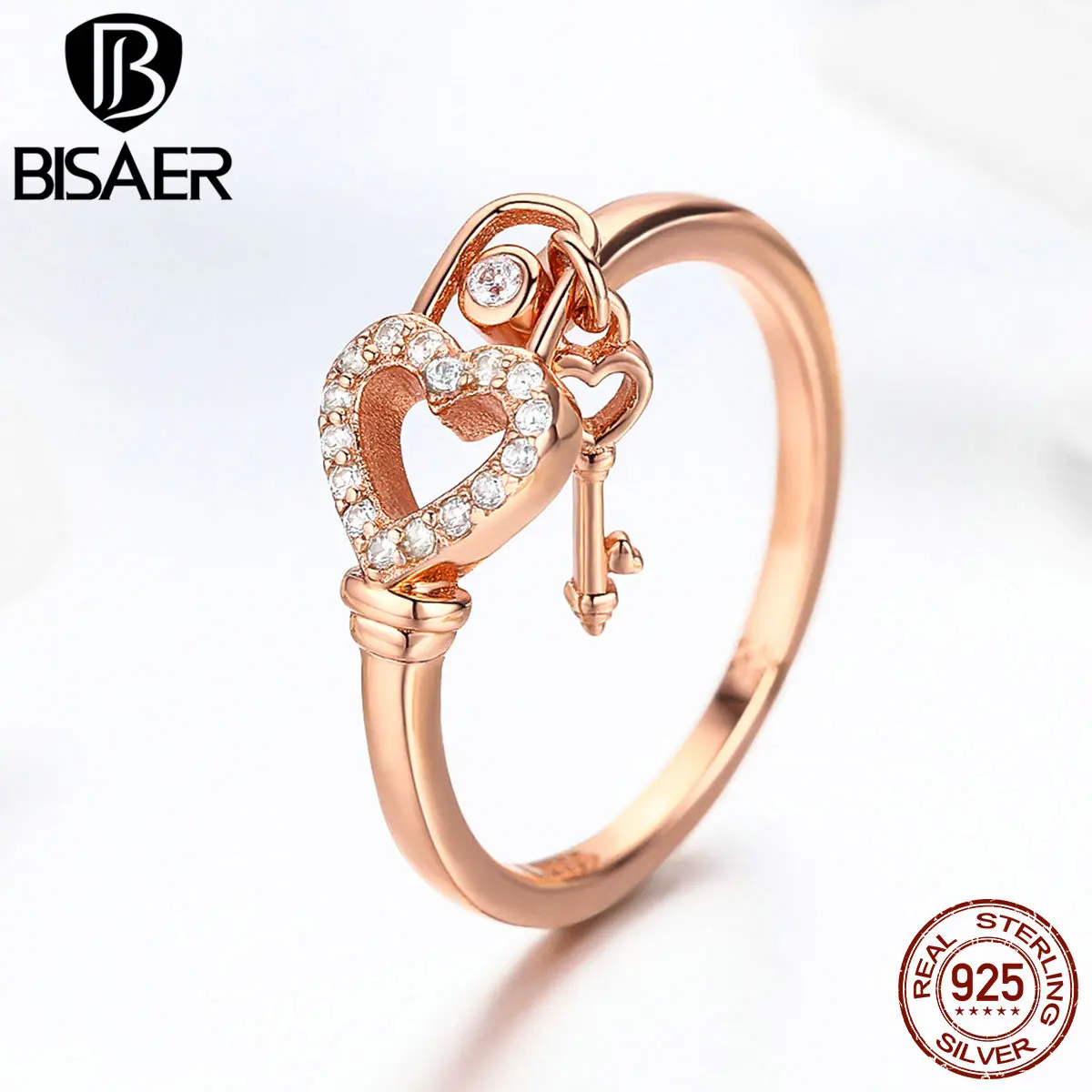 Фото Женское свадебное кольцо с сердцем BISAER из стерлингового серебра - купить