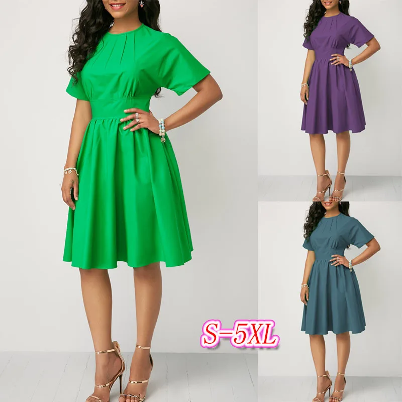 2019 new elegent fashion style summer women solid plus size o-neck regular dress S-5XL
2019 new elegent fashion style summer women solid plus size o-neck regular dress S-5XL