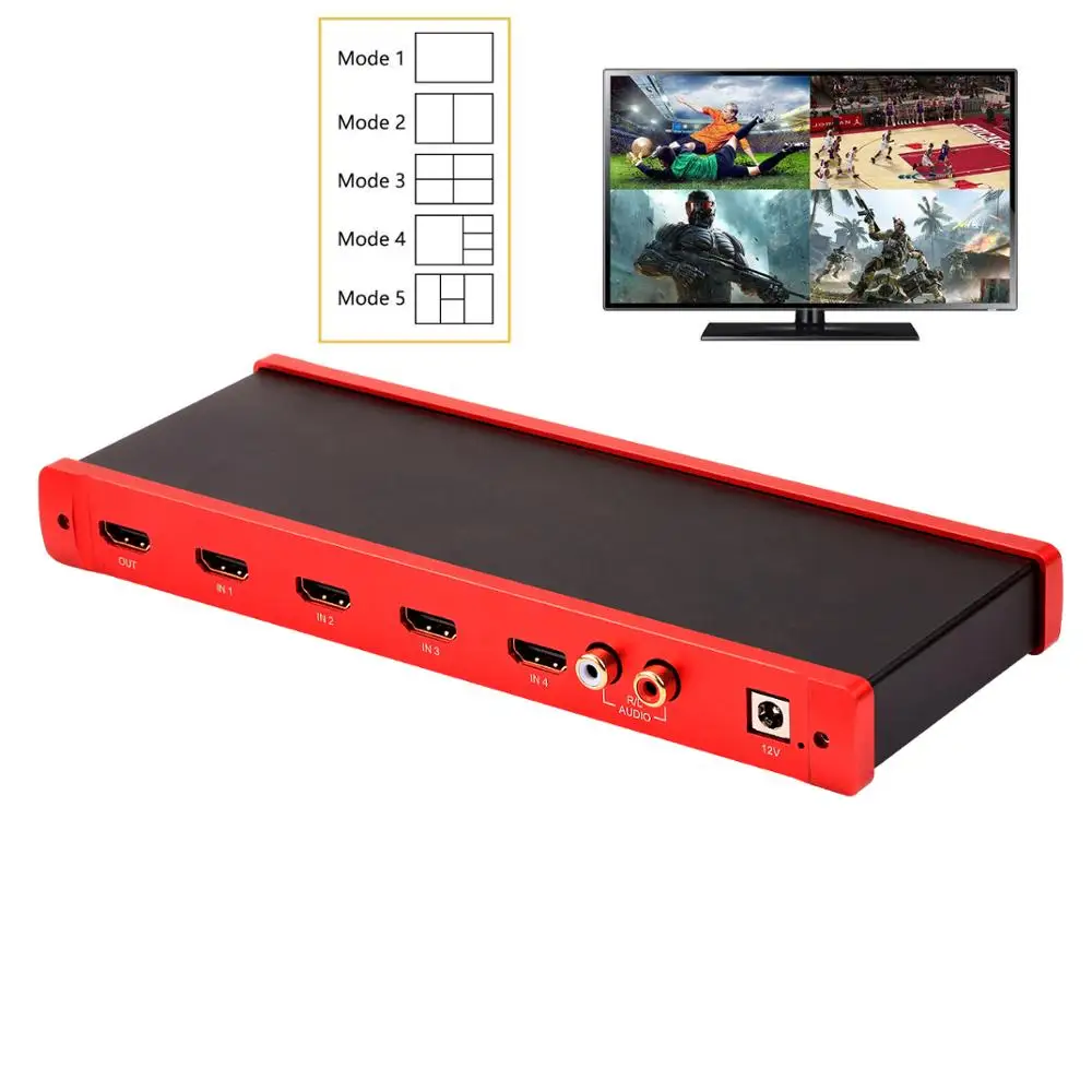 TreasLin HDMI 4x1 Quad MultiViewer 1080P 4 in 1 Out 5 Modes with IR Remote for Game/Exhibition Hall/Education/ Surveillance
TreasLin HDMI 4x1 Quad MultiViewer 1080P 4 in 1 Out 5 Modes with IR Remote for Game/Exhibition Hall/Education/ Surveillance