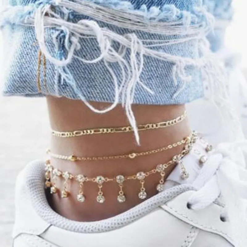 Bohemian Fashion Simple Crystal Tassel Round Pendant Multilayer Anklets Set Trendy Beach Gold Chain Foot Jewelry Gifts
Bohemian Fashion Simple Crystal Tassel Round Pendant Multilayer Anklets Set Trendy Beach Gold Chain Foot Jewelry Gifts