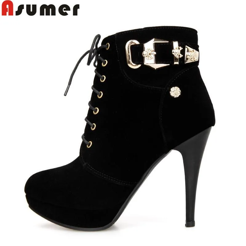 ASUMER sexy high quality nubuck leather high heels lace up ankle boots round toe black red platform women autumn boots
ASUMER sexy high quality nubuck leather high heels lace up ankle boots round toe black red platform women autumn boots