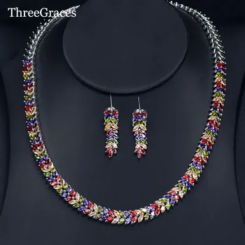 ThreeGraces Ladies Multicolored Cubic Zirconia Jewelry White Gold Color Long Leaf Dangle Earrings Chocker Necklace Set JS137
ThreeGraces Ladies Multicolored Cubic Zirconia Jewelry White Gold Color Long Leaf Dangle Earrings Chocker Necklace Set JS137