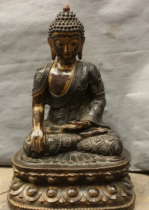 JP S0606 26" Tibet Bronze Gilt Buddhism Temple Shakyamuni Sakyamuni Buddha Statue Set (B0328)