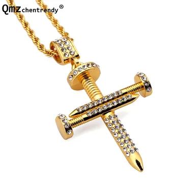New Trendy Simple Large Gold Crystal Nail Cross Pendant Rope Necklace for Unisex Hip Hop Crucifix Christian Male Jewelry
New Trendy Simple Large Gold Crystal Nail Cross Pendant Rope Necklace for Unisex Hip Hop Crucifix Christian Male Jewelry