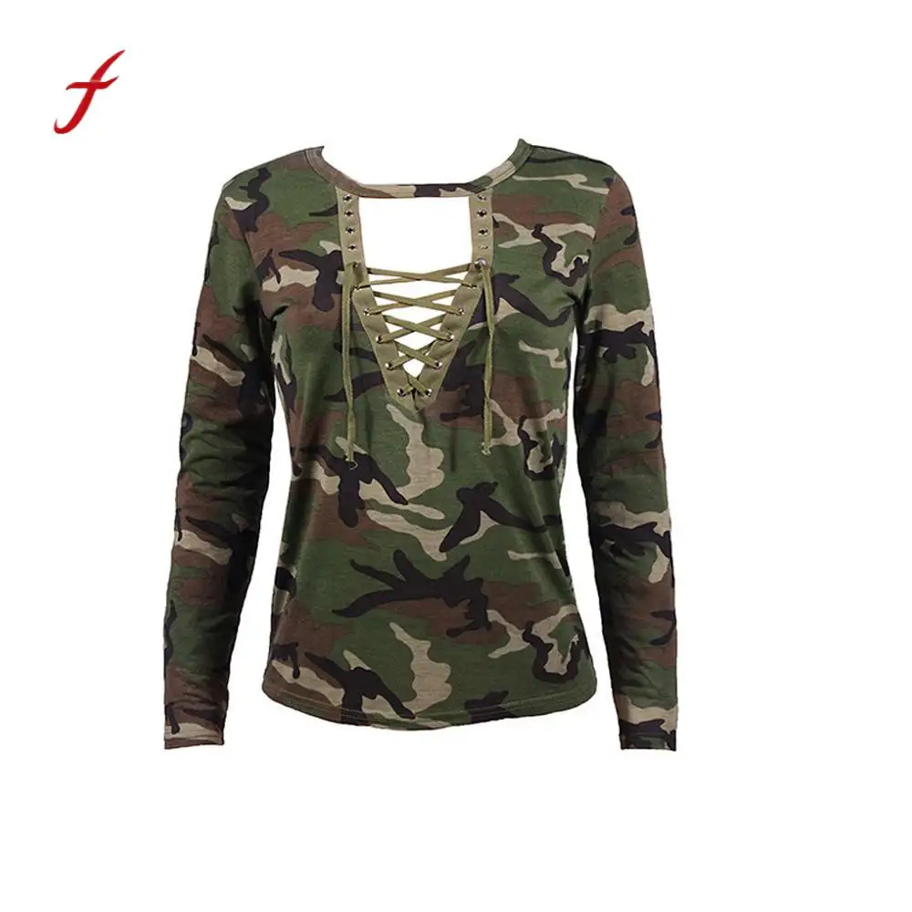 feitong Women female Cross Strap Hollow Camouflage Sexy Shirt Slim Casual Print Tops Spring Casual Clothes
feitong Women female Cross Strap Hollow Camouflage Sexy Shirt Slim Casual Print Tops Spring Casual Clothes