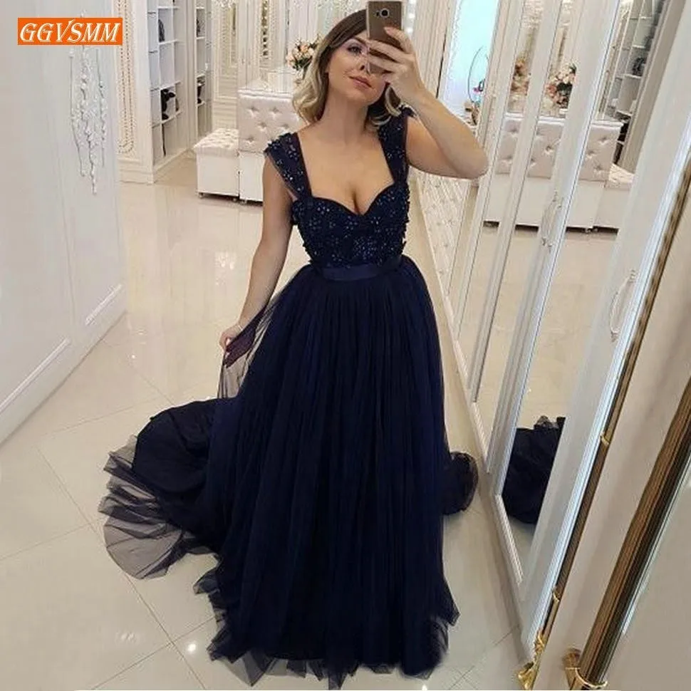 Elegant Navy Blue Women Evening Dresses Long Delicate Appliques Lace Tulle A Line Evening Gowns Sweep Train Party Dress Formal
Elegant Navy Blue Women Evening Dresses Long Delicate Appliques Lace Tulle A Line Evening Gowns Sweep Train Party Dress Formal