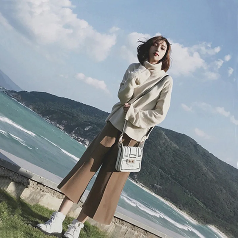 Knit Turtleneck Long Sleeve Loose Jumper Sweaters Tops+Woolen High Waist Wide Leg Pants New Women Autumn Winter 2 Pieces Sets
Knit Turtleneck Long Sleeve Loose Jumper Sweaters Tops+Woolen High Waist Wide Leg Pants New Women Autumn Winter 2 Pieces Sets