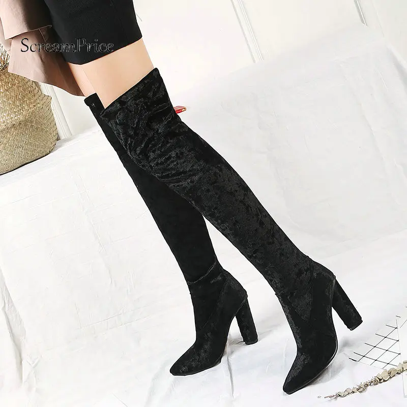 Velvet Sqaure High Heel Woman Over The Knee Boots Fashion Pointed Toe Thigh Boots Woman Stretch Boots Black Blue Beige
Velvet Sqaure High Heel Woman Over The Knee Boots Fashion Pointed Toe Thigh Boots Woman Stretch Boots Black Blue Beige