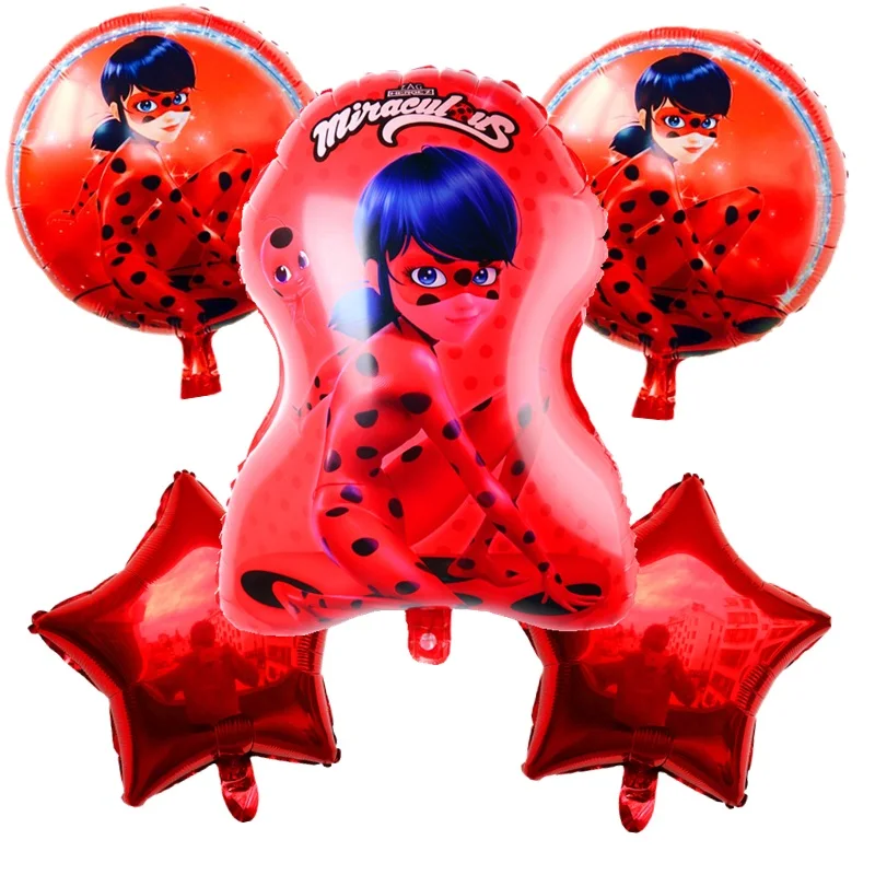 

BINGTIAN 5pcs ladybug girl balloon inflatable toy cute ladybug girl balloon birthday party decoration children's toys