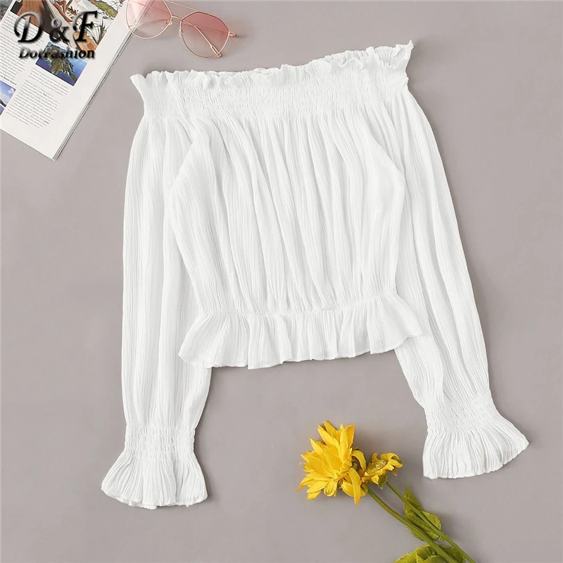 Dotfashion White Shirred Off The Shoulder Blouse Women Summer 2019 Long Sleeve Ladies Tops Spring Peplum Womens Tops And Blouses
Dotfashion White Shirred Off The Shoulder Blouse Women Summer 2019 Long Sleeve Ladies Tops Spring Peplum Womens Tops And Blouses