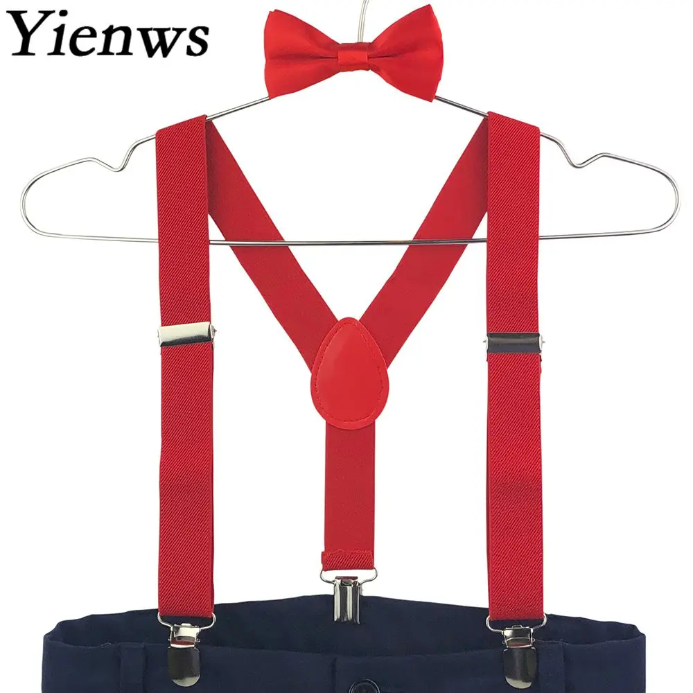 Подтяжки Yienws для мальчиков и девочек детские штаны галстук бабочка розовые