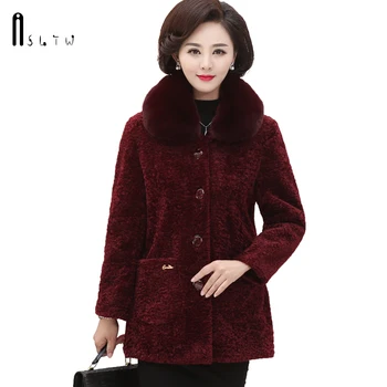 

ASLTW Thick Winter Cashmere Coat New Casual Fur Turn Down Collar Women Jacket Single Breasted Plus Size Mother Warm Coat