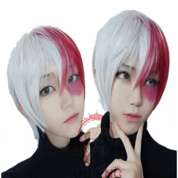 

Anilnc Short Silver Red My Hero Academic TODOROKI SHOTO Synthetic Hair Cosplay Wig For Men