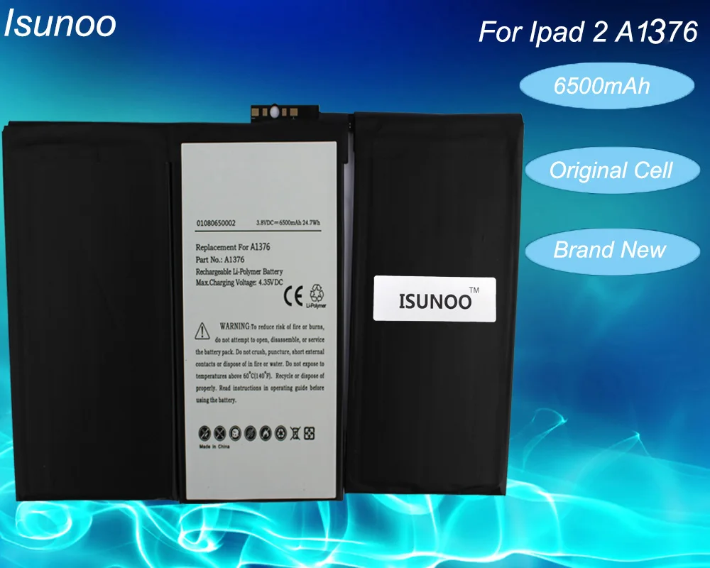ISUNOO Battery For iPad 2 2nd A1376 A1395 0 Cycle 6500mA battery Replacement Part Repair with Free Repair Tools
ISUNOO Battery For iPad 2 2nd A1376 A1395 0 Cycle 6500mA battery Replacement Part Repair with Free Repair Tools