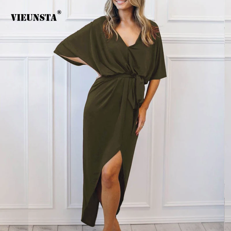 VIEUNSTA Women Casual Loose Lace-Up Batwing Short Sleeve Dress Summer Sexy V-Neck Split Party Midi Dresses Elegant Sash Dress
VIEUNSTA Women Casual Loose Lace-Up Batwing Short Sleeve Dress Summer Sexy V-Neck Split Party Midi Dresses Elegant Sash Dress