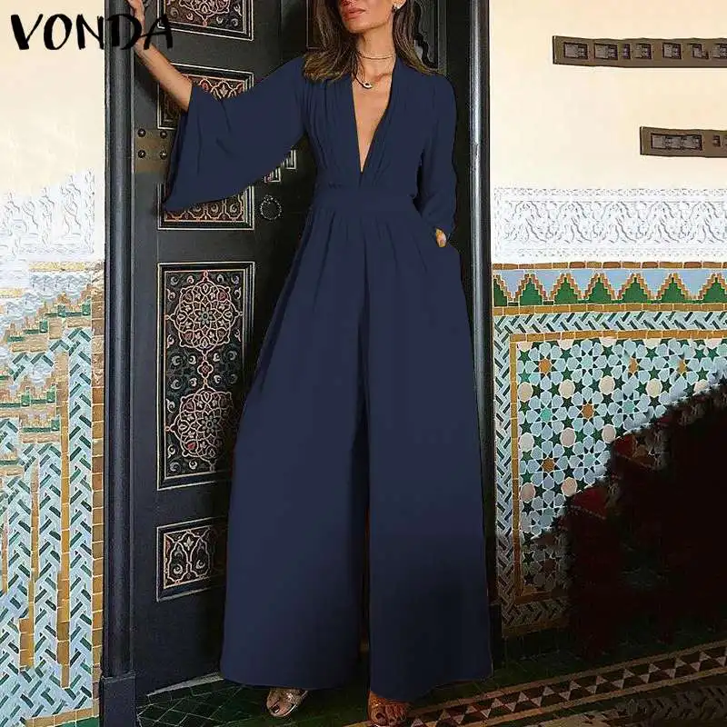 Plus Size Overalls Women Jumpsuits VONDA 2019 Summer Pants Fashion Long Sleeve Combinaison Femme Drawstring V Neck Solid Rompers
Plus Size Overalls Women Jumpsuits VONDA 2019 Summer Pants Fashion Long Sleeve Combinaison Femme Drawstring V Neck Solid Rompers