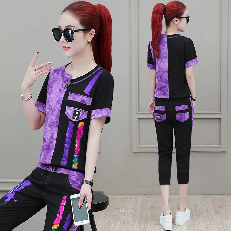 Women's Set Summer Fashion Tracksuit Contrast Color Short Sleeve Pullover Tops + Capri Pants Suit Female Two Piece Sets Outfits
Women's Set Summer Fashion Tracksuit Contrast Color Short Sleeve Pullover Tops + Capri Pants Suit Female Two Piece Sets Outfits