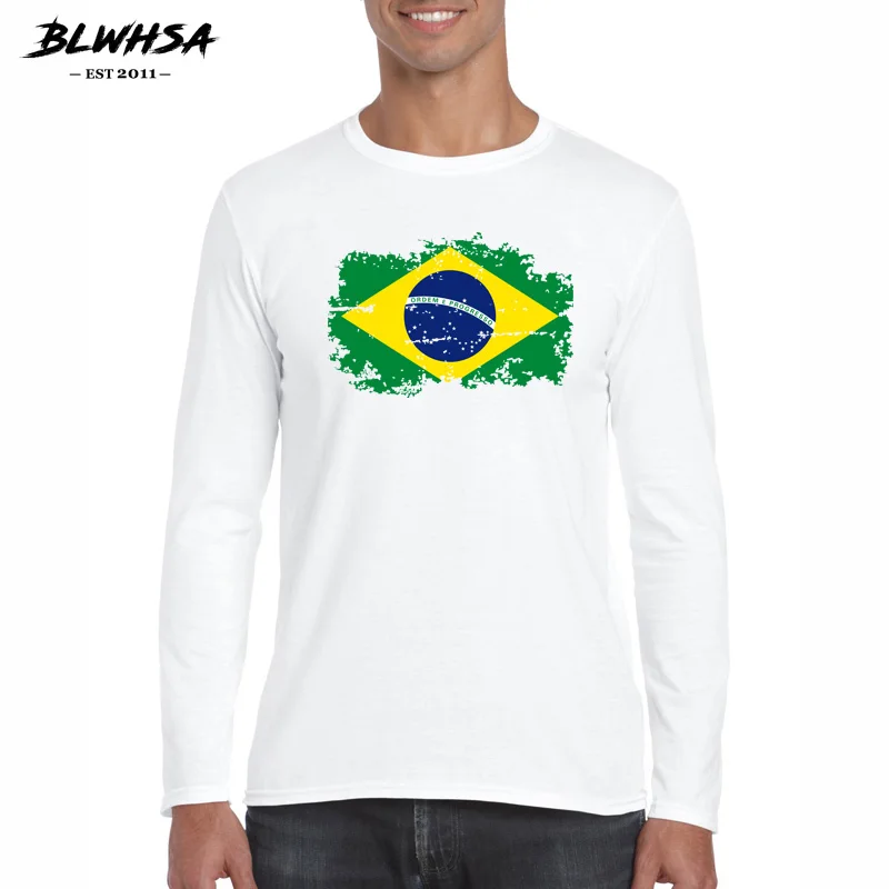 

Мужские футболки с длинным рукавом BLWHSA, весенне-осенние хлопковые футболки с изображением флага Бразилии