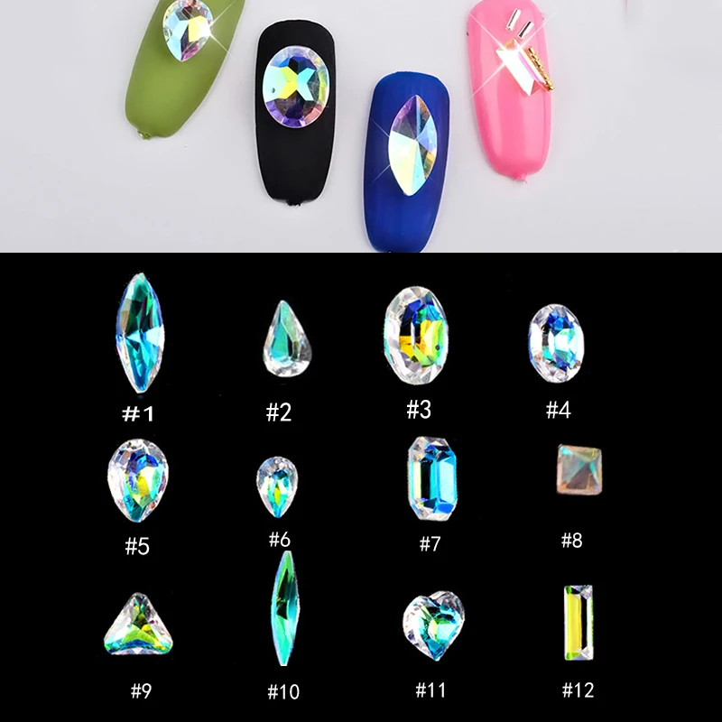 50pcs Nail Stone Decorations Resin AB Rhinestones Colorful Sharp Fancy Gem Stones Glue On Non Hotfix Strass For Crafts 12Shapes
50pcs Nail Stone Decorations Resin AB Rhinestones Colorful Sharp Fancy Gem Stones Glue On Non Hotfix Strass For Crafts 12Shapes