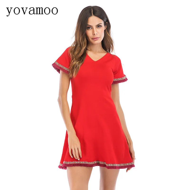 Yovamoo Summer National Style Vintage Dress V-neck Back Cross Strap Bandage High Waist Short Sleeve A-line Dresses Red / Black
Yovamoo Summer National Style Vintage Dress V-neck Back Cross Strap Bandage High Waist Short Sleeve A-line Dresses Red / Black
