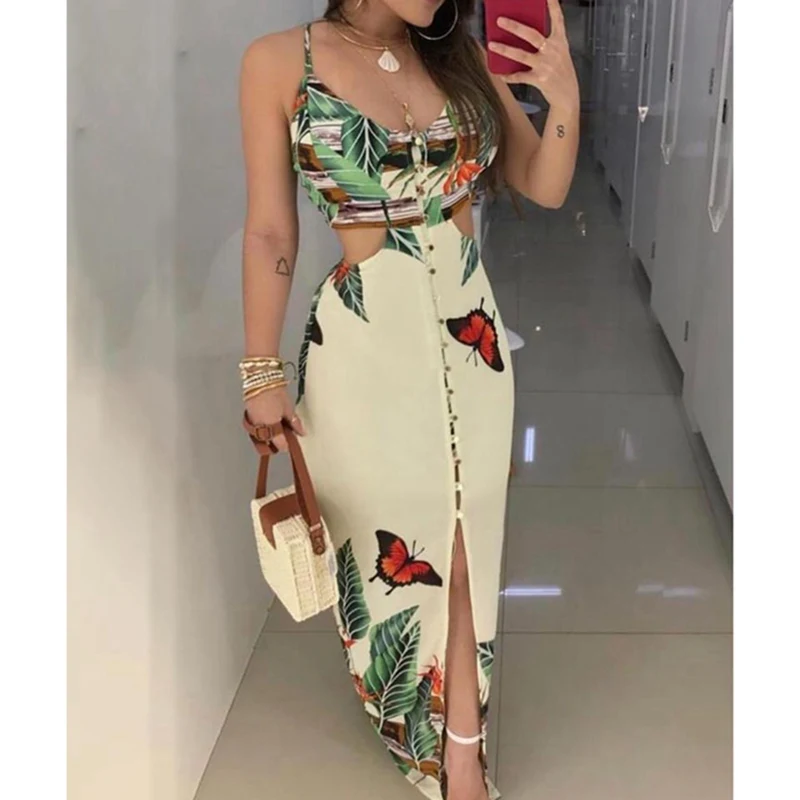 CALOFE Spaghetti Strap Tropical Cutout Dresses Fashion Torridity Tank Women Dress Split Sundress Sexy Sheath Vestido
CALOFE Spaghetti Strap Tropical Cutout Dresses Fashion Torridity Tank Women Dress Split Sundress Sexy Sheath Vestido