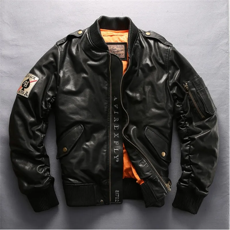 Coat for Male Pilot Jacket Male Down Jacket Black SheepSkin stand Collar Baseball jacket genuine Leather Jacket Men winter 
Coat for Male Pilot Jacket Male Down Jacket Black SheepSkin stand Collar Baseball jacket genuine Leather Jacket Men winter