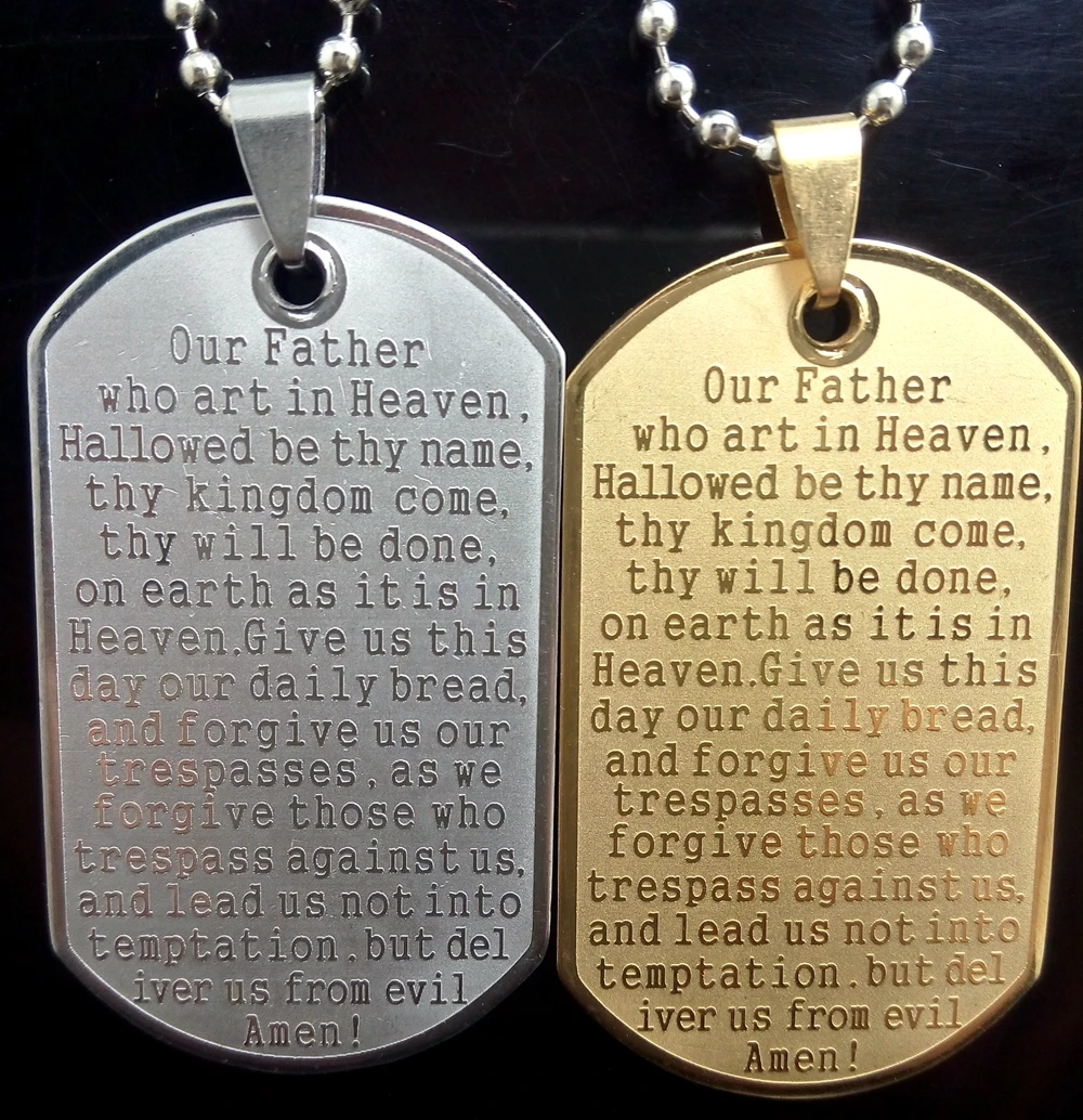 10pcs Engrave Lord's Prayer Pendant Necklace Etched Letters Christian Religious Jesus Dog Tag Stainless Steel Quality Jewelry
10pcs Engrave Lord's Prayer Pendant Necklace Etched Letters Christian Religious Jesus Dog Tag Stainless Steel Quality Jewelry