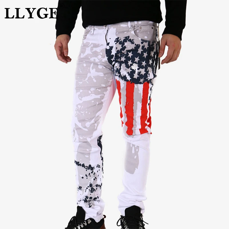LLYGE White Men's Jeans Denim Pants Flag Print Slim Fit Pleated MotoBiker Trousers For Mens Summer Streetwear Long Pants Male
LLYGE White Men's Jeans Denim Pants Flag Print Slim Fit Pleated MotoBiker Trousers For Mens Summer Streetwear Long Pants Male