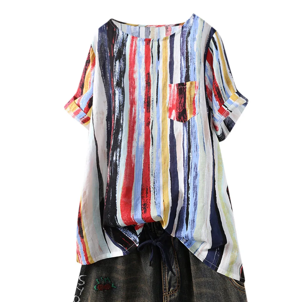 Feitong T-shirts for women Casual Graffiti Rainbow Stripe Print t-shirt Round Neck Pocket Shirt vetement femme
Feitong T-shirts for women Casual Graffiti Rainbow Stripe Print t-shirt Round Neck Pocket Shirt vetement femme
