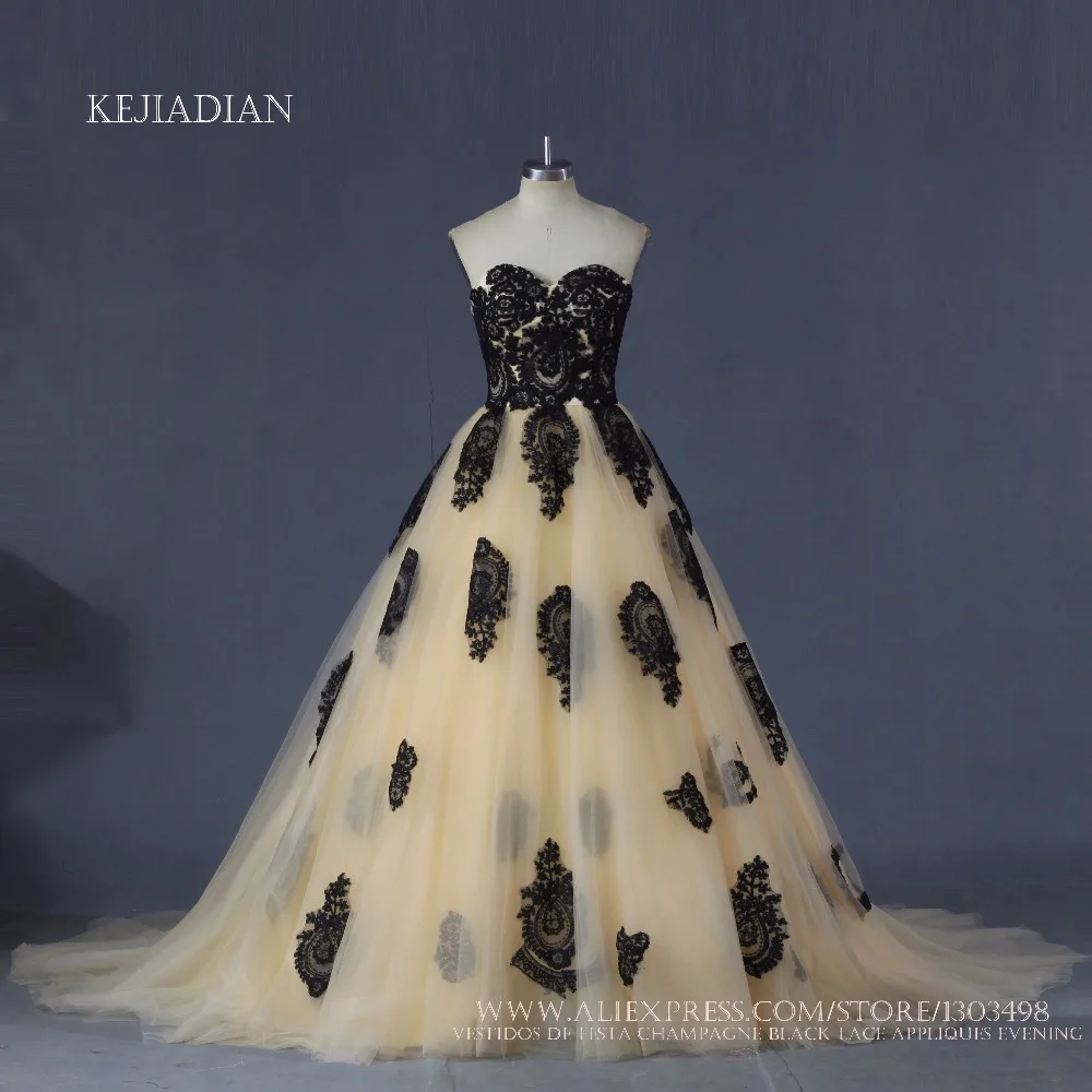 Vestidos De Festa Champagne Black Lace Appliques Evening Dresses Court Train Corset Evening Party Gown Prom Dress Brides Gown
Vestidos De Festa Champagne Black Lace Appliques Evening Dresses Court Train Corset Evening Party Gown Prom Dress Brides Gown