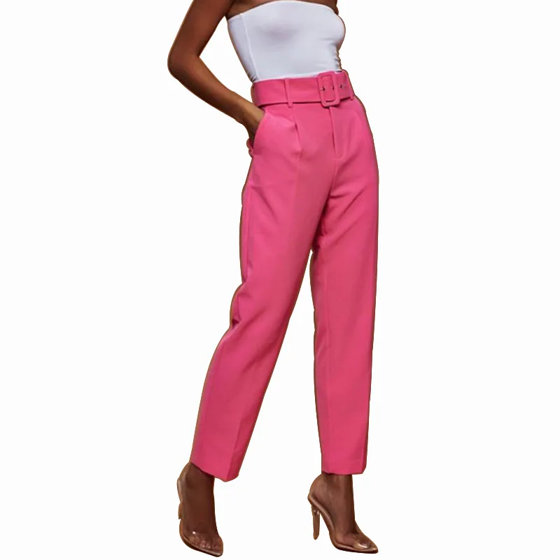 Summer Women Pink Pants Pockets High Waist with Belt Female Suit Pants Casual Ankle Length Chic OL Trousers Pants
Summer Women Pink Pants Pockets High Waist with Belt Female Suit Pants Casual Ankle Length Chic OL Trousers Pants