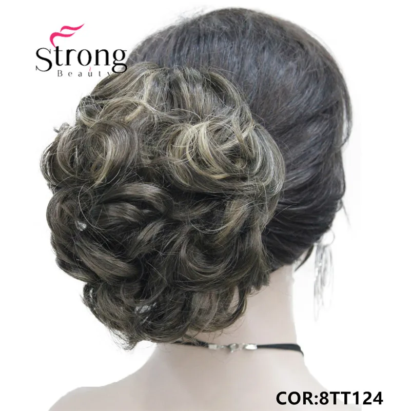 E-945B 8TT124Fashion Women\'s Brown mix Synthetic short Curly Wavy Claw Clip Ponytail Pony Tail Hair Extension hairpiece free shipping (1)_