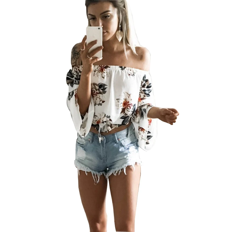 2018 Women Off Shoulder T-Shirt White Sexy Full Flare Sleeve Floral Print Tshirt Loose Crop Tops Casual Tee Beach Cute Clothing
2018 Women Off Shoulder T-Shirt White Sexy Full Flare Sleeve Floral Print Tshirt Loose Crop Tops Casual Tee Beach Cute Clothing