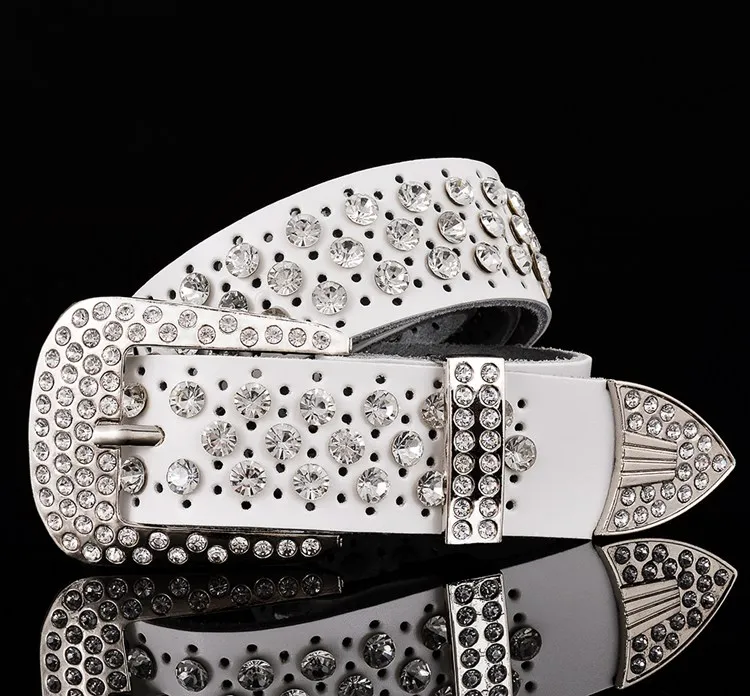 Fashion Rhinestone Genuine leather Belts for Women Luxury Wide Pin buckle belt woman High quality 3.3 cm