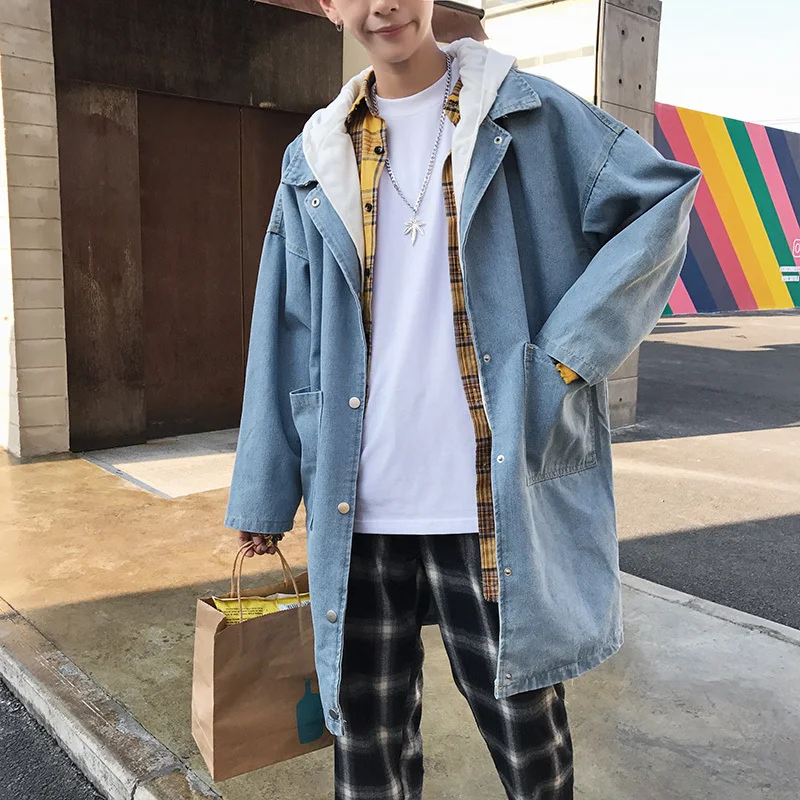 Fashion Casual Men's Denim Trench Coat Spring And Autumn New M-XL Hooded Loose Shirt Jacket Blue Personality Youth Popular
Fashion Casual Men's Denim Trench Coat Spring And Autumn New M-XL Hooded Loose Shirt Jacket Blue Personality Youth Popular