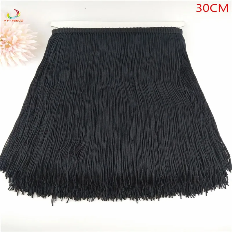 

10 meters/lot 30CM Polyester Fringe Trim African black Tassel Ribbon Lace Accessory Sew Latin Dress Garment DIY Accessories